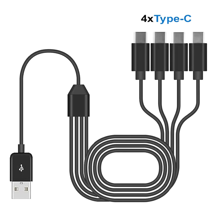 Adaptateur USB-C séparateur 4 en 1, câble court Adaptateur USB-C séparateur 4 en 1, câble court, vue de trois quarts