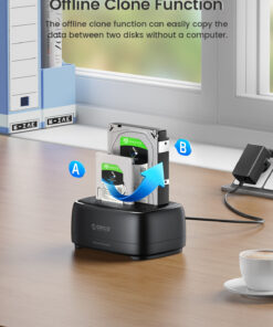 Adaptateur USB-C station double baie avec clone hors ligne, detail