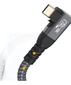 Adaptateur USB-C Thunderbolt coude a 90 degres, vue de trois quarts