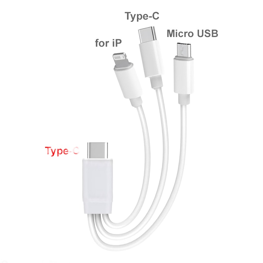 Adaptateur USB-C trois en un, cordon court de 20 cm Adaptateur USB-C trois en un, cordon court de 20 cm, vue de face
