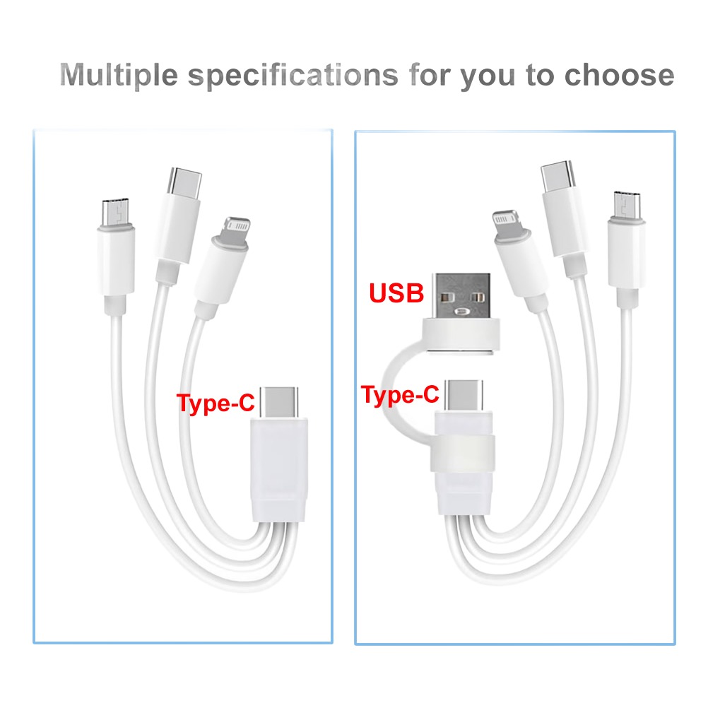 Adaptateur USB-C trois en un, cordon court de 20 cm Adaptateur USB-C trois en un, cordon court de 20 cm, vue arriere