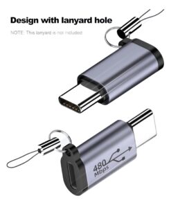 Adaptateur USB-C vers micro USB, mâle vers femelle, vue de trois quarts