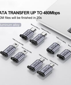 Adaptateur USB-C vers micro USB, mâle vers femelle, vue de face