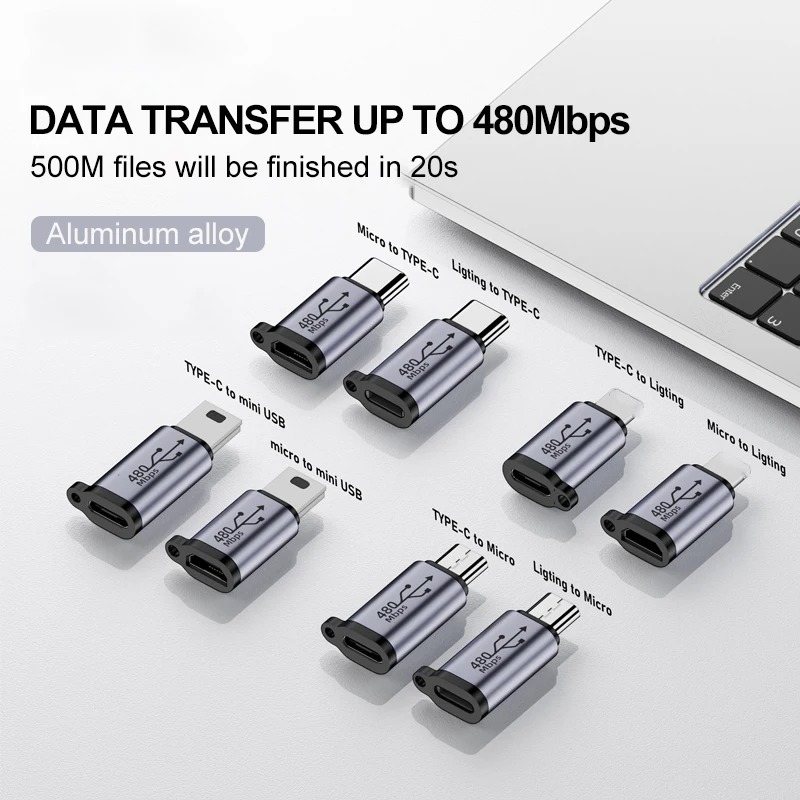Adaptateur USB-C vers micro USB, mâle vers femelle Adaptateur USB-C vers micro USB, mâle vers femelle, vue de face