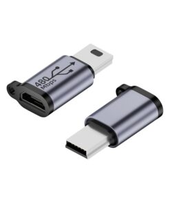 Adaptateur USB-C vers mini USB pour appareil ancien, vue de trois quarts