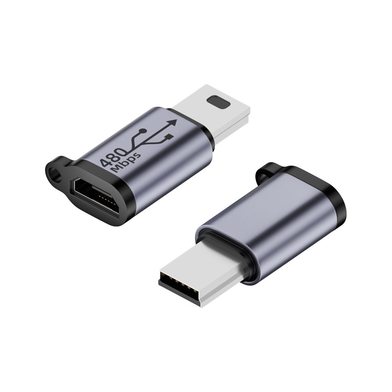 Adaptateur USB-C vers mini USB pour appareil ancien Adaptateur USB-C vers mini USB pour appareil ancien, vue de trois quarts