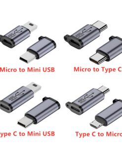 Adaptateur USB-C vers mini USB pour appareil ancien, vue de face
