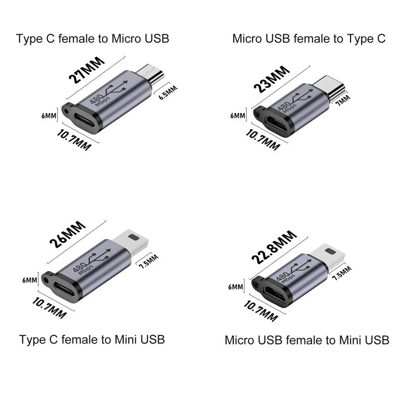 Adaptateur USB-C vers mini USB pour appareil ancien Adaptateur USB-C vers mini USB pour appareil ancien, vue arriere