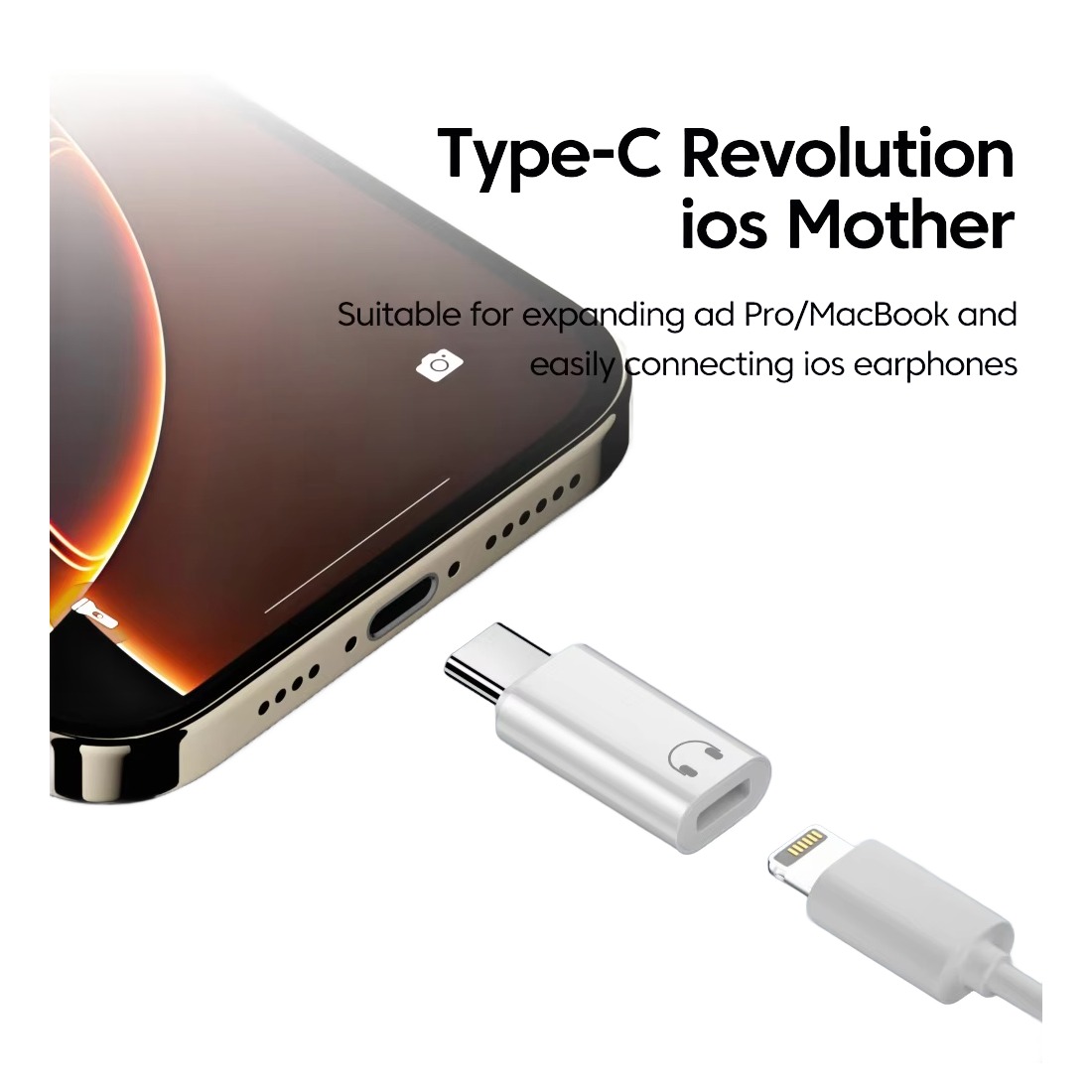 Adaptateur USB-C vers prise Lightning femelle pour écouteurs Adaptateur USB-C vers prise Lightning femelle pour écouteurs, vue de trois quarts
