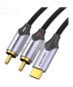 Adaptateur USB-C vers RCA pour amplificateur audio, vue de trois quarts