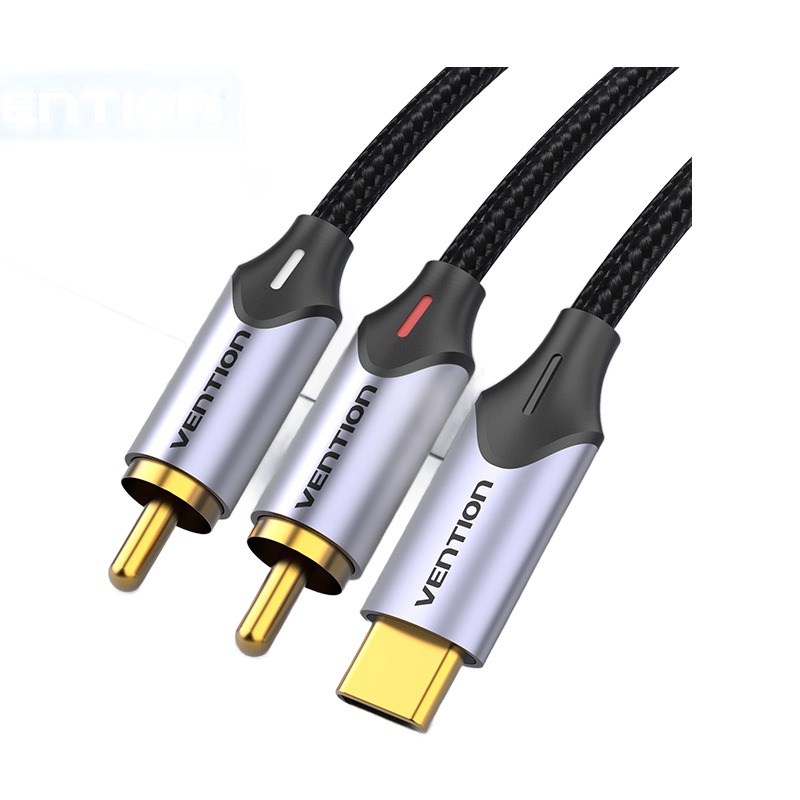 Adaptateur USB-C vers RCA pour amplificateur audio Adaptateur USB-C vers RCA pour amplificateur audio, vue de trois quarts