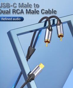 Adaptateur USB-C vers RCA pour amplificateur audio, vue de face