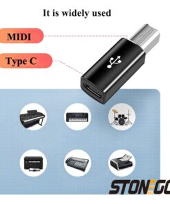 Adaptateur USB-C vers USB-A en aluminium, deux teintes, vue de trois quarts