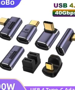Adaptateur USB-C vers USB-C 90° USB4.0 40Gbps 100W, vue de trois quarts