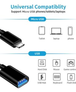 Adaptateur USB OTG micro USB mâle vers USB femelle, vue de profil
