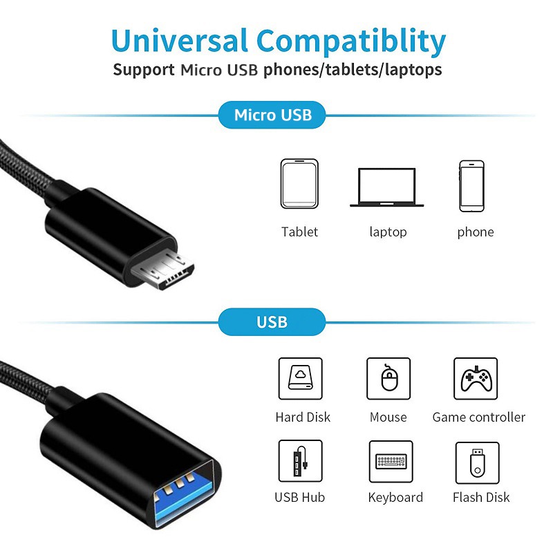 Adaptateur USB OTG micro USB mâle vers USB femelle Adaptateur USB OTG micro USB mâle vers USB femelle, vue de profil