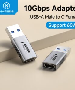 Adaptateur USB USB c 10 Gbit par seconde et 60 watts, vue de trois quarts