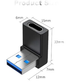 Adaptateur USB USB C coudé à 90 degrés pour ports encombrés, vue de trois quarts