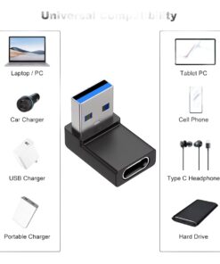 Adaptateur USB USB C coudé à 90 degrés pour ports encombrés, vue de face