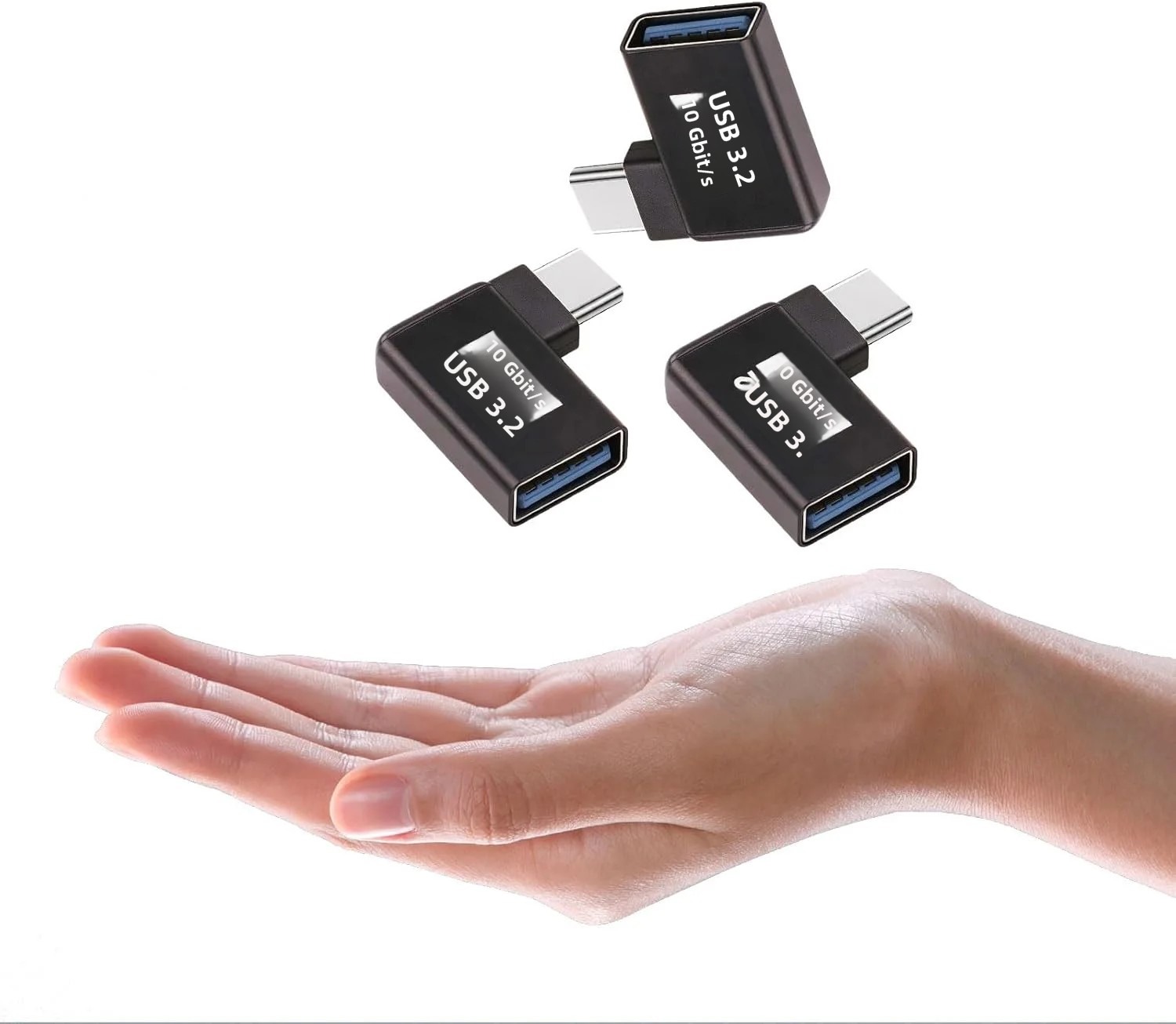 Adaptateur USB USB c coudé, lot de trois pièces Adaptateur USB USB c coudé, lot de trois pièces, vue de trois quarts