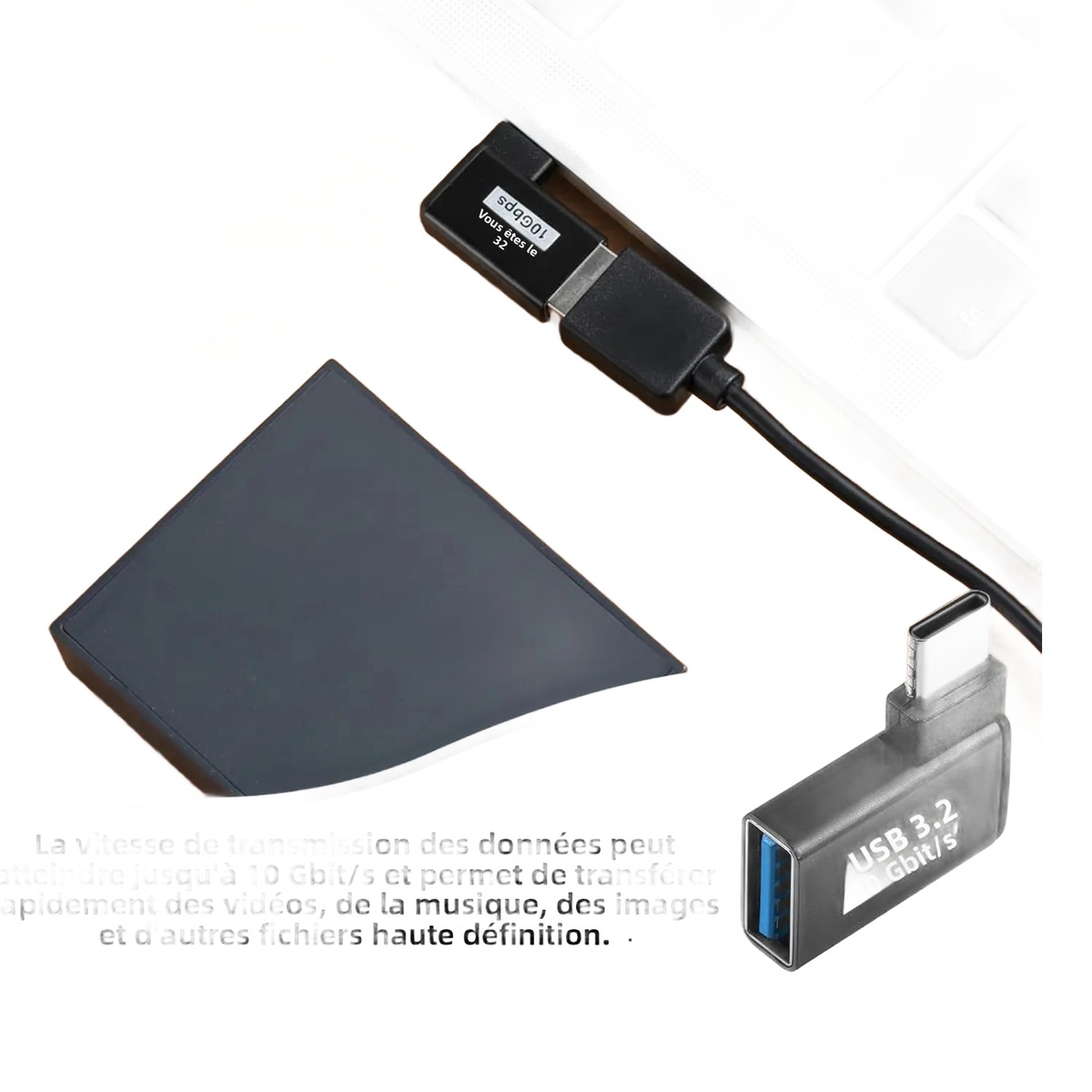 Adaptateur USB USB c coudé, lot de trois pièces Adaptateur USB USB c coudé, lot de trois pièces, vue de face