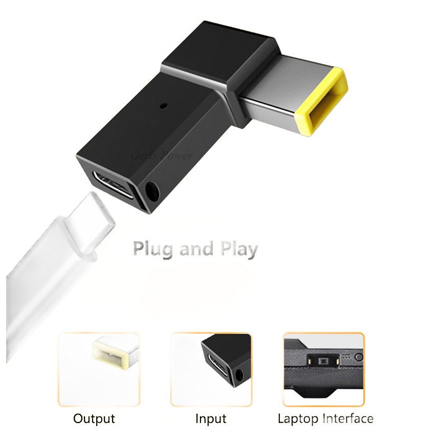 Adaptateur USB USB C de charge 100 W à embout d’alimentation Adaptateur USB USB C de charge 100 W à embout d'alimentation, vue de face