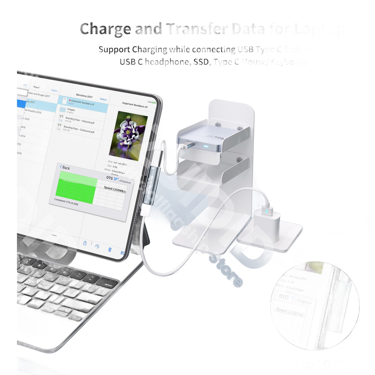 Adaptateur USB USB c deux en un, audio et charge 60 W Adaptateur USB USB c deux en un, audio et charge 60 W, vue principale