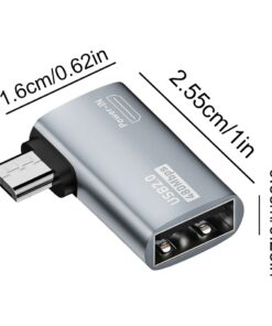 Adaptateur USB USB c en micro-USB coude OTG, vue de trois quarts