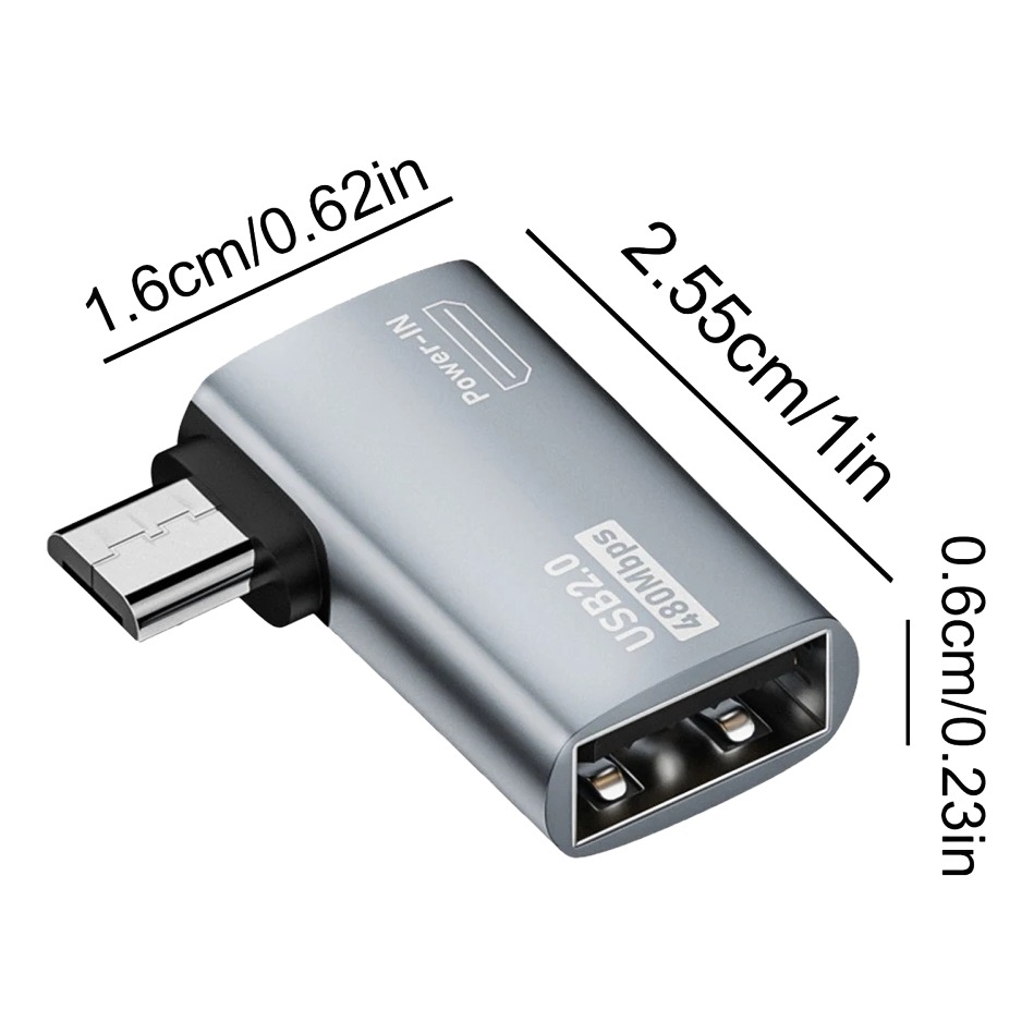 Adaptateur USB USB c en micro-USB coude OTG Adaptateur USB USB c en micro-USB coude OTG, vue de trois quarts