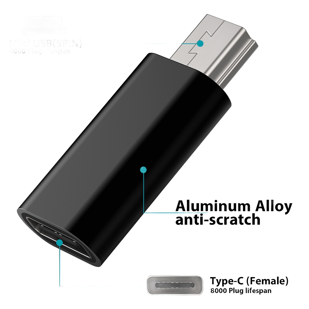 Adaptateur USB USB C femelle vers mini USB mâle, format court Adaptateur USB USB C femelle vers mini USB mâle, format court, vue principale