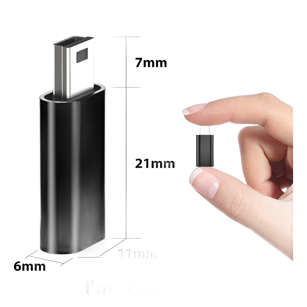Adaptateur USB USB C femelle vers mini USB mâle, format court Adaptateur USB USB C femelle vers mini USB mâle, format court, vue de trois quarts