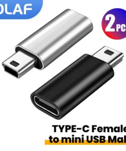 Adaptateur USB USB C femelle vers mini USB mâle, format court, vue de face