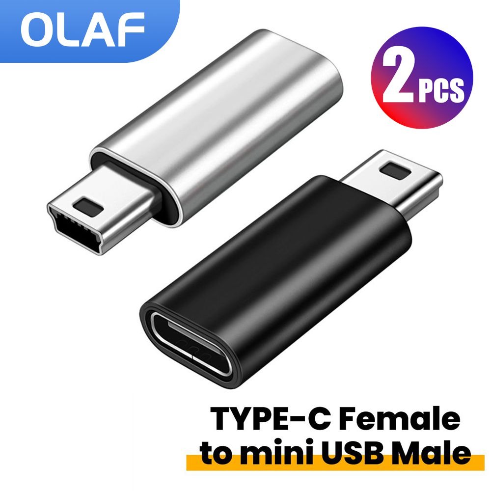 Adaptateur USB USB C femelle vers mini USB mâle, format court Adaptateur USB USB C femelle vers mini USB mâle, format court, vue de face