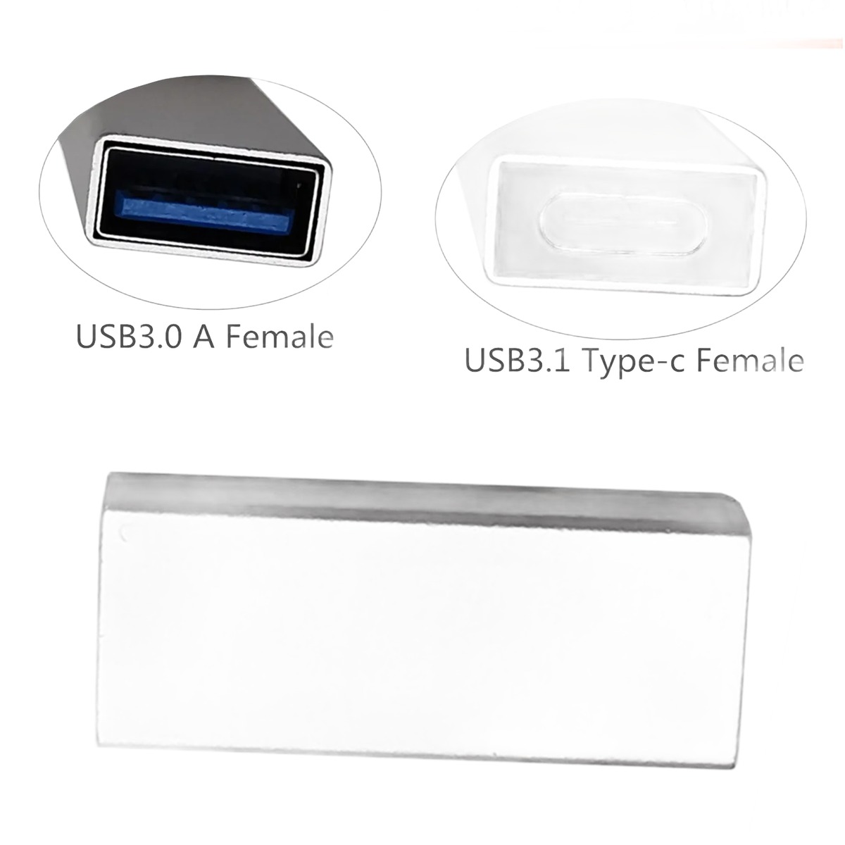 Adaptateur USB USB c femelle vers USB 3.1, 5 Gbit/s Adaptateur USB USB c femelle vers USB 3.1, 5 Gbit/s, vue arriere