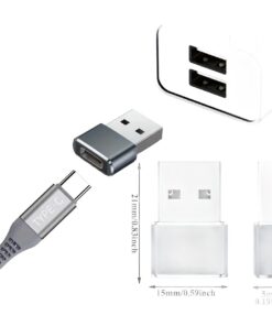 Adaptateur USB USB C femelle vers USB A mâle, lot de deux, vue de trois quarts