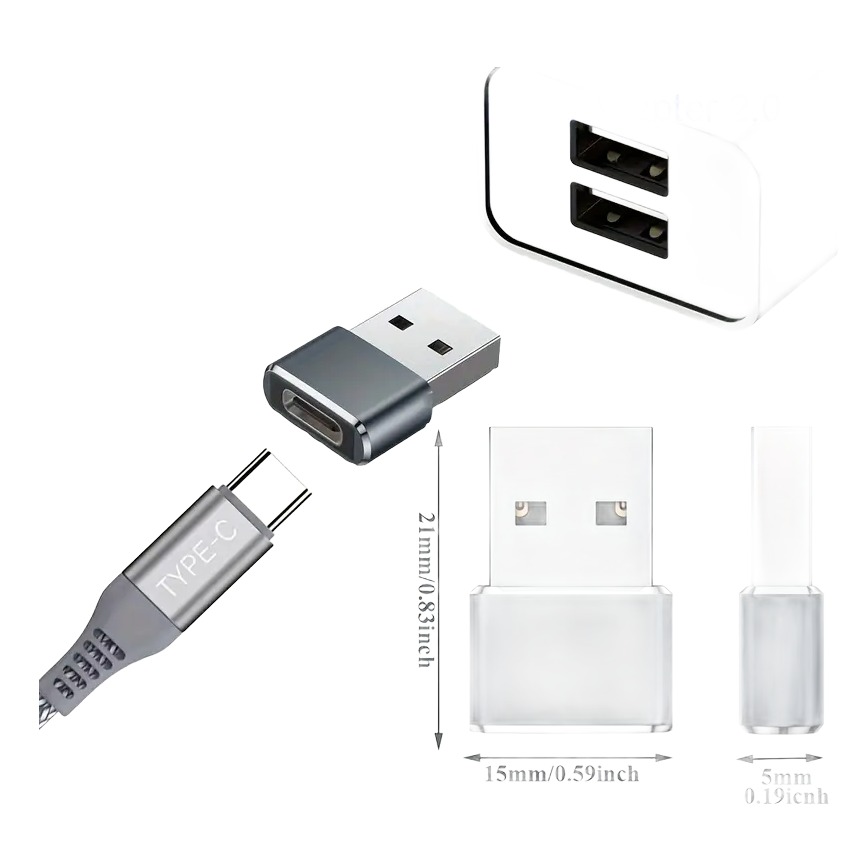 Adaptateur USB USB C femelle vers USB A mâle, lot de deux Adaptateur USB USB C femelle vers USB A mâle, lot de deux, vue de trois quarts