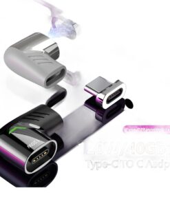 Adaptateur USB USB c magnetique coude a 120 watts, vue de trois quarts