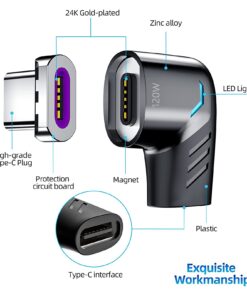 Adaptateur USB USB c magnetique coude a 120 watts, detail