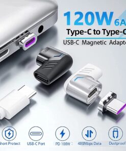 Adaptateur USB USB c magnetique coude a 120 watts, vue de profil