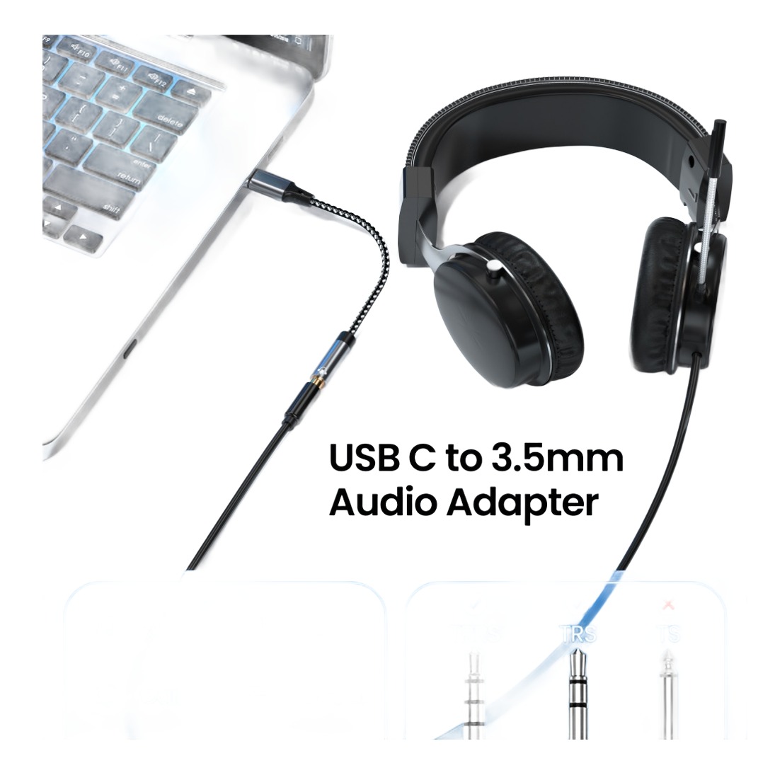 Adaptateur USB USB C vers jack 3,5 mm, puce audio intégrée Adaptateur USB USB C vers jack 3,5 mm, puce audio intégrée, vue principale