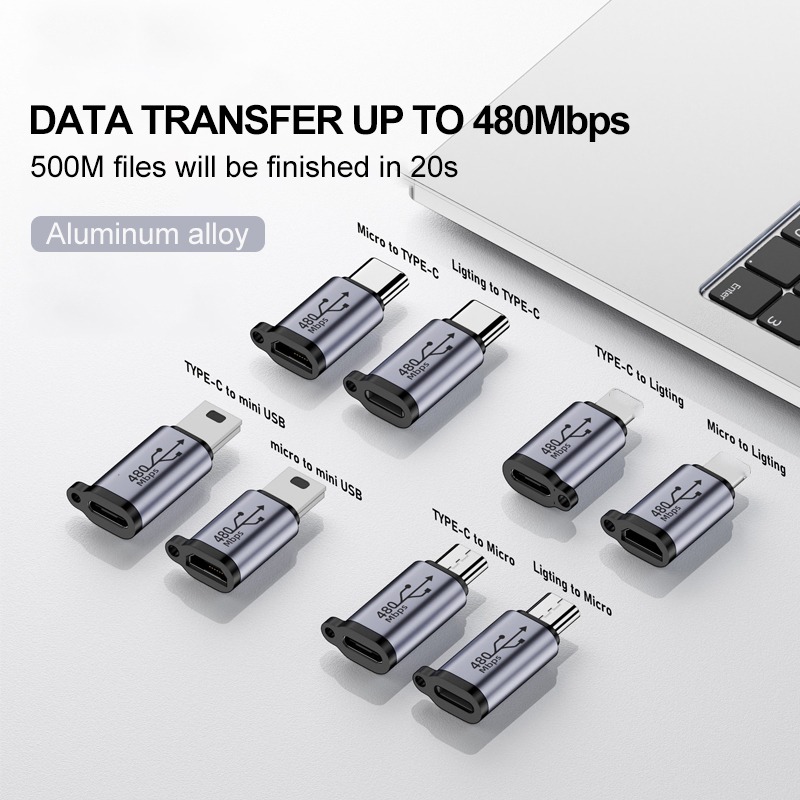 Adaptateur USB USB C vers micro USB, à l’unité ou par lot Adaptateur USB USB C vers micro USB, à l'unité ou par lot, vue de face