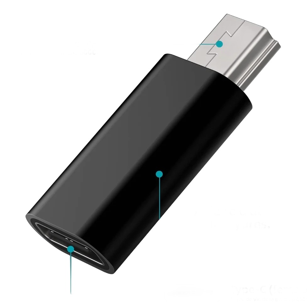 Adaptateur USB USB C vers Mini USB : recharger un ancien appareil Adaptateur USB USB C vers Mini USB : recharger un ancien appareil, vue de trois quarts