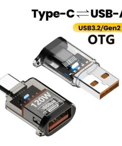 Adaptateur USB vers USB C, deux sens de raccordement, vue de trois quarts