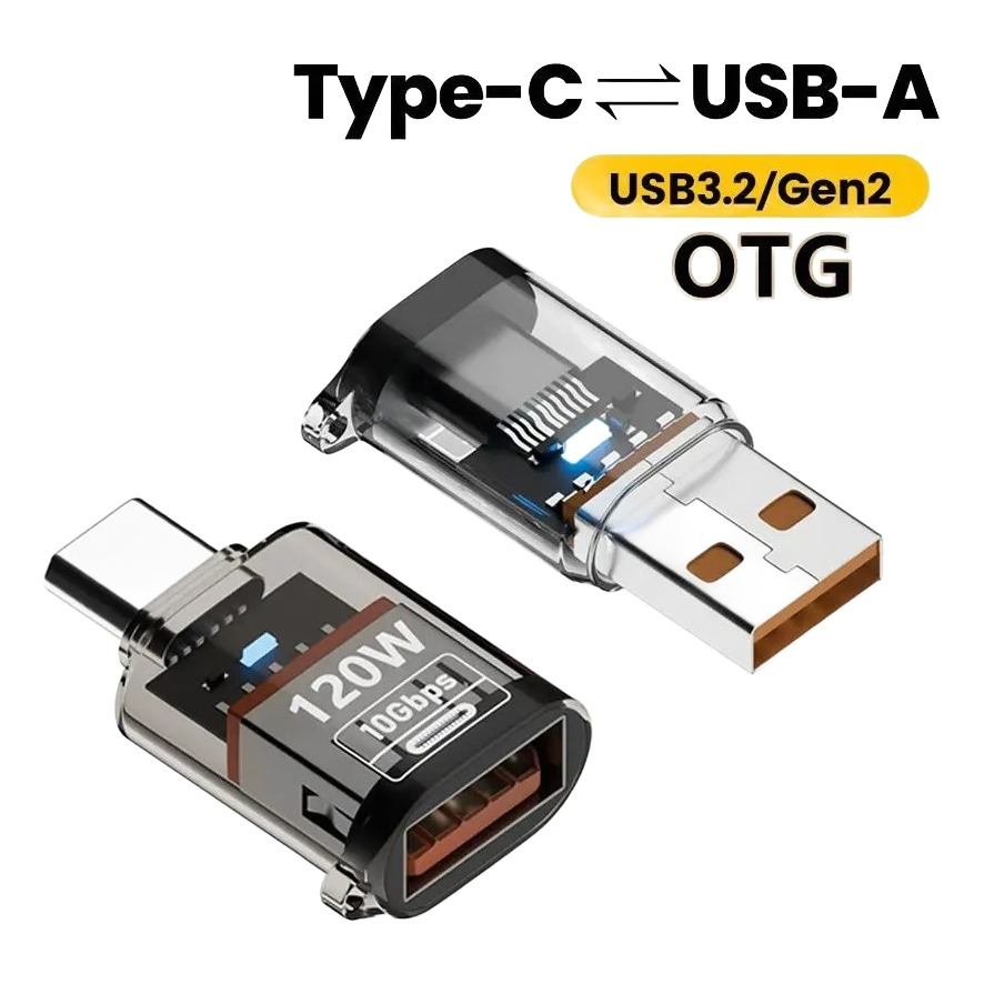 Adaptateur USB vers USB C, deux sens de raccordement Adaptateur USB vers USB C, deux sens de raccordement, vue de trois quarts