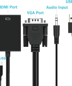 Adaptateur VGA vers HDMI 1080p avec entrée audio, vue de trois quarts