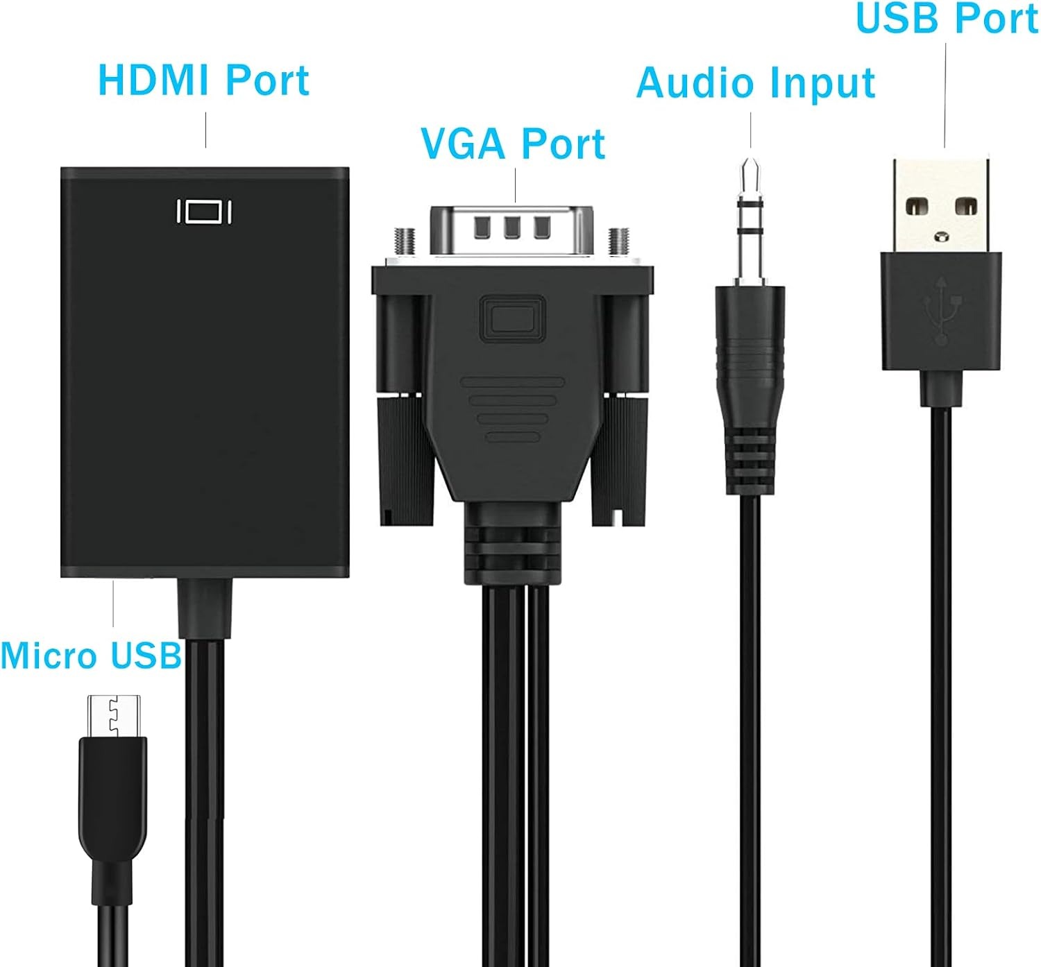 Adaptateur VGA vers HDMI 1080p avec entrée audio Adaptateur VGA vers HDMI 1080p avec entrée audio, vue de trois quarts
