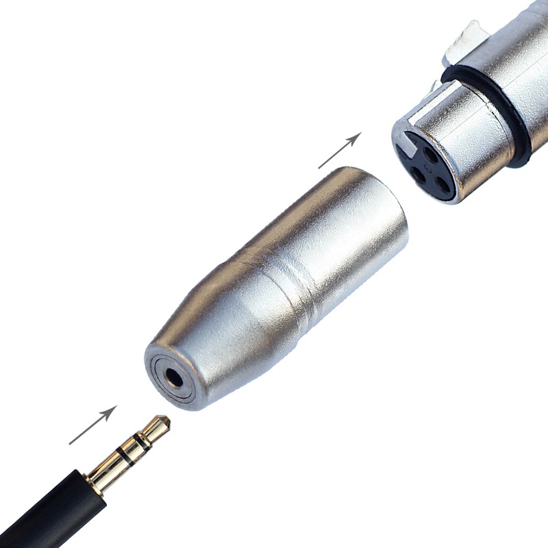 Adaptateur XLR jack 3,5 mm femelle vers XLR mâle trois broches Adaptateur XLR jack 3,5 mm femelle vers XLR mâle trois broches, vue de trois quarts