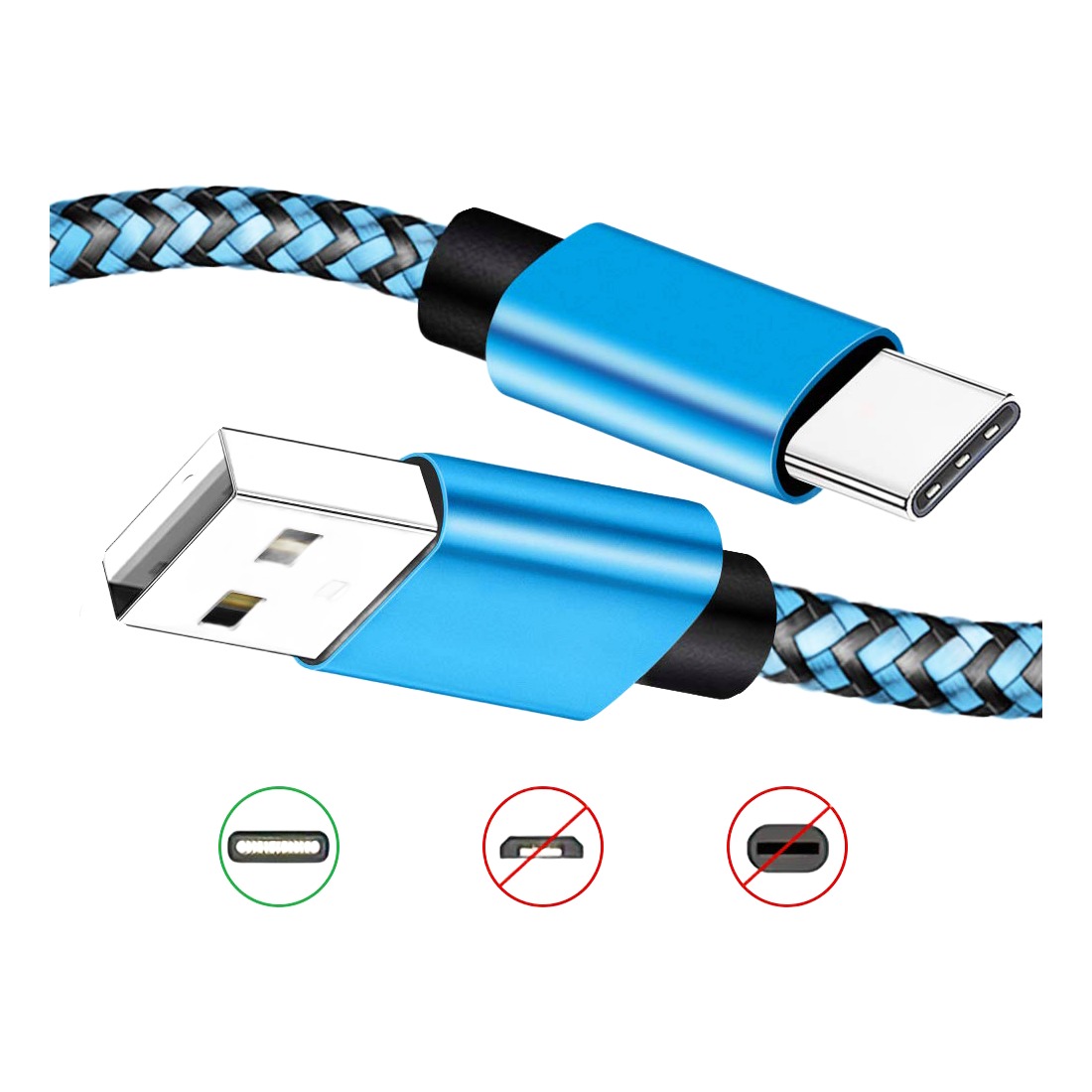 Câble adaptateur USB-C 2,4 A, lots de un à trois Câble adaptateur USB-C 2,4 A, lots de un à trois, vue de trois quarts