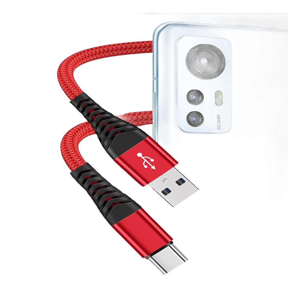 Câble adaptateur USB-C vers USB-A, tresse en nylon Câble adaptateur USB-C vers USB-A, tresse en nylon, vue de trois quarts