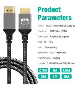 Câble Mini HDMI vers HDMI, 4K à 60 Hz, vue de face